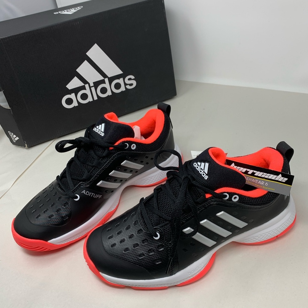 Adidas Barricade Tennis Shoes, Black Flare Red 🎾